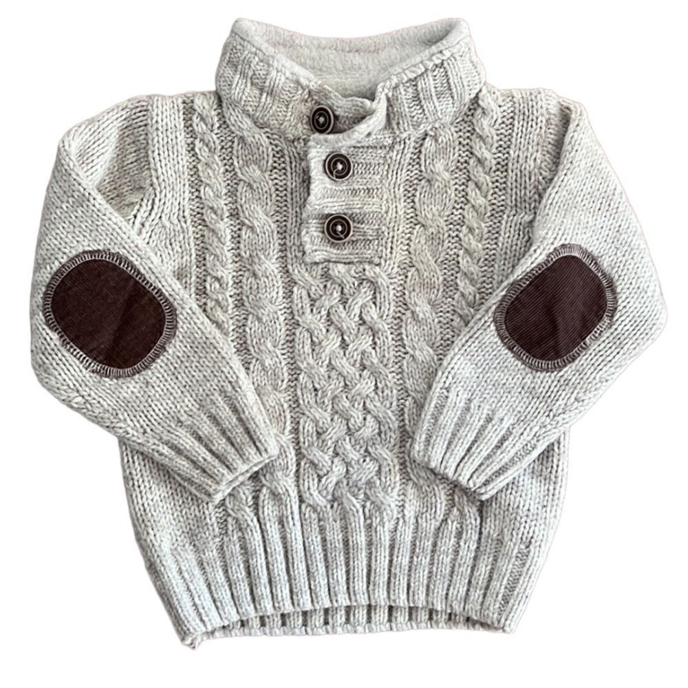 Baby boys 18 month Thick Knit stitch Fisherman’s sweater with elbow patches